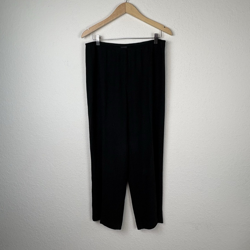 Vtg Eileen Fisher M 100% Silk Pants Black Wide Leg Pleated Office Career Dress